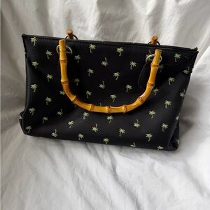 Vintage black embroidered purse with bamboo handles